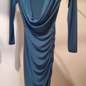 Fashion Nova Blue Asymmetrical Ruched Bodycon Dress